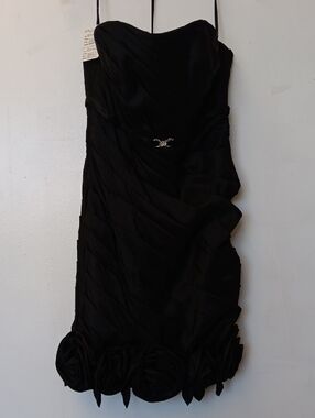 Andrew Adela Sample Black Strapless Floral Hem Cocktail Dress